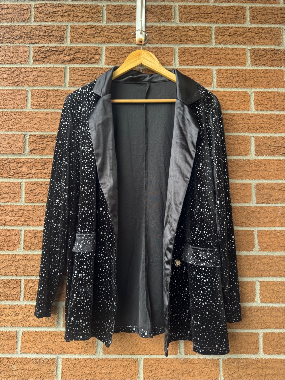 SHEIN Black Sequin Speckled Satin-Trim Blazer